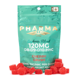 PharmaTHC Euphoria Blend Gummies – Cherry Crush (1000 mg Delta 8 + 240 mg Delta 9 + 660 mg Delta 10 + 500 mg HHC Total)