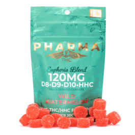 PharmaTHC Euphoria Blend Gummies – Wild Watermelon (1000 mg Delta 8 + 240 mg Delta 9 + 660 mg Delta 10 + 500 mg HHC Total)